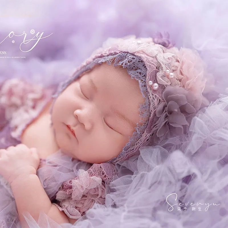 Purple Mesh Lace Outfit Set - Newborn Photography Props - Image 4